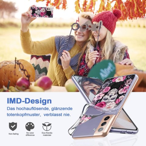 ETUI SAMSUNG GALAXY S22 CIEMNE RÓŻOWE KWIATY CZASZKA WYSOKA OCHRONA SOLIDNE