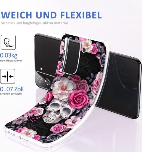 ETUI SAMSUNG GALAXY S22 CIEMNE RÓŻOWE KWIATY CZASZKA WYSOKA OCHRONA SOLIDNE