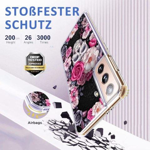 ETUI SAMSUNG GALAXY S22 CIEMNE RÓŻOWE KWIATY CZASZKA WYSOKA OCHRONA SOLIDNE
