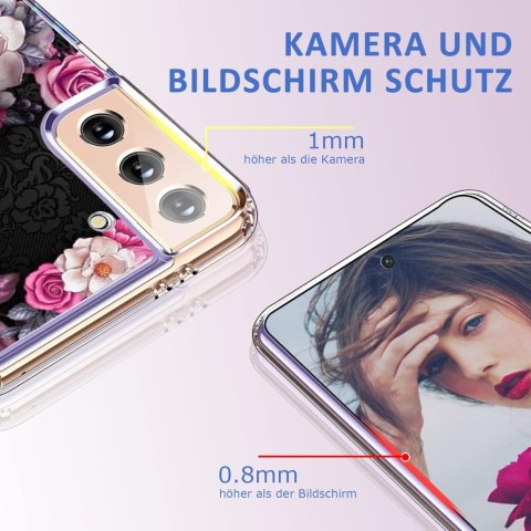 ETUI SAMSUNG GALAXY S22 CIEMNE RÓŻOWE KWIATY CZASZKA WYSOKA OCHRONA SOLIDNE