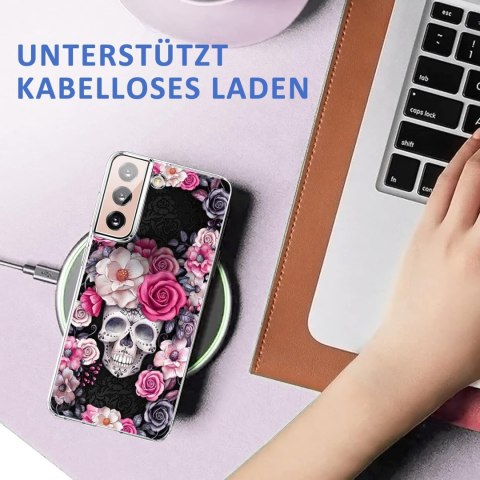 ETUI SAMSUNG GALAXY S22 CIEMNE RÓŻOWE KWIATY CZASZKA WYSOKA OCHRONA SOLIDNE