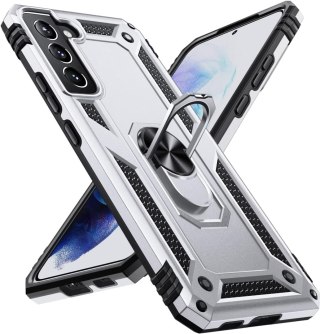 ETUI SAMSUNG GALAXY S22 SREBRNO CZARNE PANCERNE WYTRZYMAŁE Z PIERŚCIENIEM