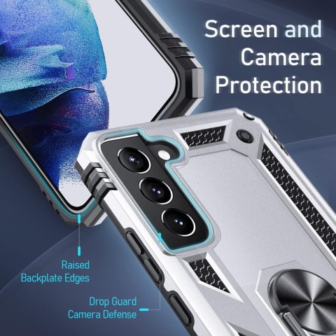 ETUI SAMSUNG GALAXY S22 SREBRNO CZARNE PANCERNE WYTRZYMAŁE Z PIERŚCIENIEM