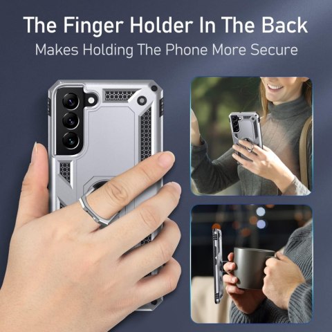 ETUI SAMSUNG GALAXY S22 SREBRNO CZARNE PANCERNE WYTRZYMAŁE Z PIERŚCIENIEM