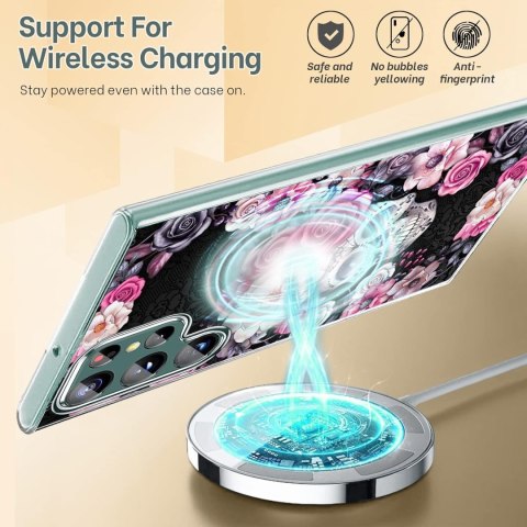ETUI SAMSUNG GALAXY S22 ULTRA CZARNE RÓŻOWE KWIATY RÓŻE CZASZKA OCHRONNE