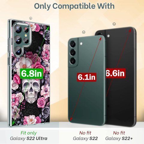 ETUI SAMSUNG GALAXY S22 ULTRA CZARNE RÓŻOWE KWIATY RÓŻE CZASZKA OCHRONNE