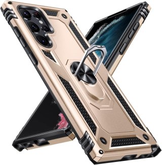 ETUI SAMSUNG GALAXY S22 ULTRA ZŁOTO CZARNE PIERŚCIEŃ WYTRZYMAŁE PANCERNE