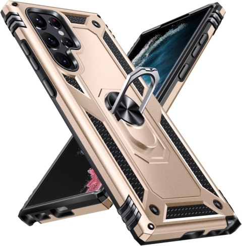 ETUI SAMSUNG GALAXY S22 ULTRA ZŁOTO CZARNE PIERŚCIEŃ WYTRZYMAŁE PANCERNE