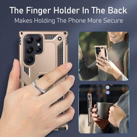 ETUI SAMSUNG GALAXY S22 ULTRA ZŁOTO CZARNE PIERŚCIEŃ WYTRZYMAŁE PANCERNE