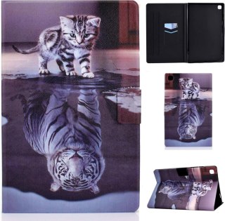 ETUI SAMSUNG GALAXY TAB A7 FIOLETOWE KOT LEW ANIMAL ZAMYKANE Z KLAPKĄ