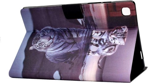 ETUI SAMSUNG GALAXY TAB A7 FIOLETOWE KOT LEW ANIMAL ZAMYKANE Z KLAPKĄ