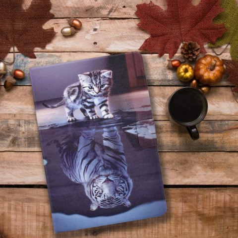 ETUI SAMSUNG GALAXY TAB A7 FIOLETOWE KOT LEW ANIMAL ZAMYKANE Z KLAPKĄ