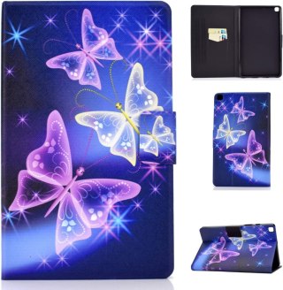ETUI SAMSUNG GALAXY TAB A7 FIOLETOWE MOTYLE UROCZE ZAMYKANE Z KLAPKĄ