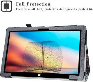 ETUI TABLET JUMPER EZPAD6 PRO BIAŁE KOLOROWE DRZEWO ZAMYKANE Z KLAPKĄ GUMKA