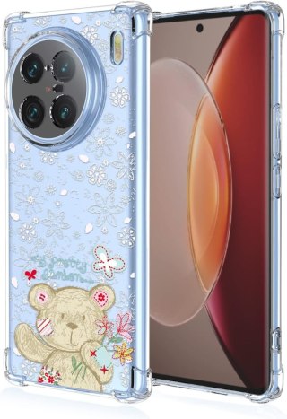 ETUI VIVO X90 PRO PRZEZROCZYSTE MIŚ BIAŁE WYTŁACZANE KWIATKI WYSOKA OCHRONA
