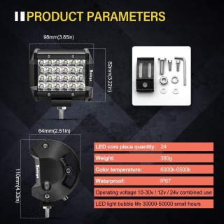 LAMPA ROBOCZA LED 4" 72W REFLEKTOR 6000lm IP67 ŚWIATŁO DODATKOWE 12V 24V