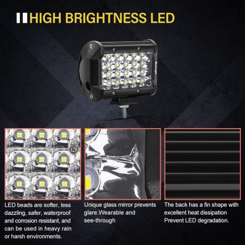 LAMPA ROBOCZA LED 4" 72W REFLEKTOR 6000lm IP67 ŚWIATŁO DODATKOWE 12V 24V