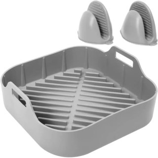 SILIKONOWA FORMA DO FRYTKOWNICY AIR FRYER MIKROFALÓWKI SZARA +ŁAPKI 20,5cm