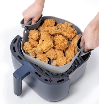 SILIKONOWA FORMA DO FRYTKOWNICY AIR FRYER MIKROFALÓWKI SZARA +ŁAPKI 20,5cm