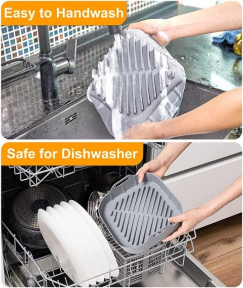 SILIKONOWA FORMA DO FRYTKOWNICY AIR FRYER MIKROFALÓWKI SZARA +ŁAPKI 20,5cm