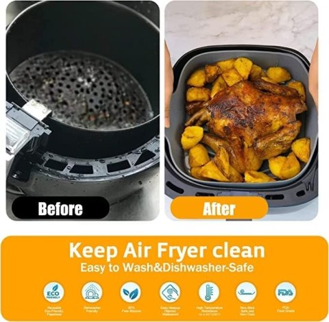 SILIKONOWA FORMA DO FRYTKOWNICY AIR FRYER MIKROFALÓWKI SZARA +ŁAPKI 20,5cm