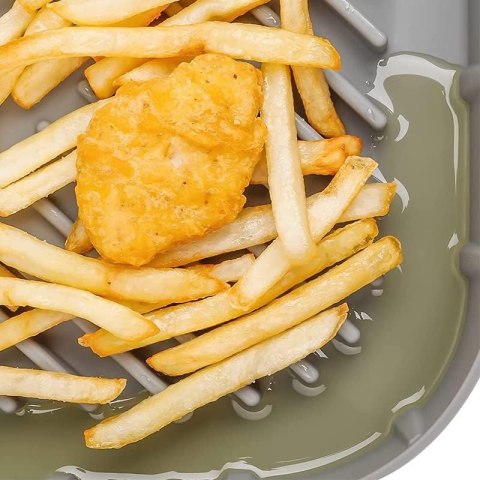 SILIKONOWA FORMA DO FRYTKOWNICY AIR FRYER MIKROFALÓWKI SZARA +ŁAPKI 20,5cm